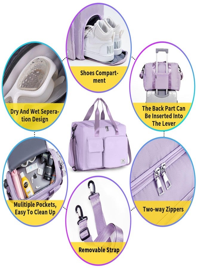 FIORETTO Women's Gym Duffle Bag with Shoes Compartment, 37L Capacity, Ideal for Travel, Gym, Sports, Duffel, Weekender, Lavender - Image 4